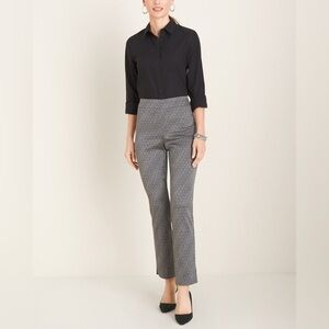 Chico's Pants Womens Size XL Metallic Black Silver Jacquard Diamond Ankle